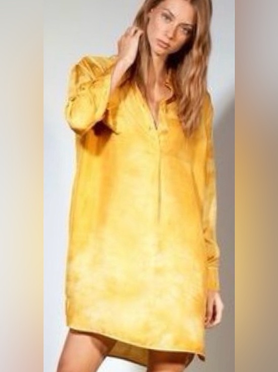 Wilfred Dresses & Skirts - NEW 100% Silk Wilfred Le Fou Aura Shirt Dress Tie Dye Oversized Mustard Yellow